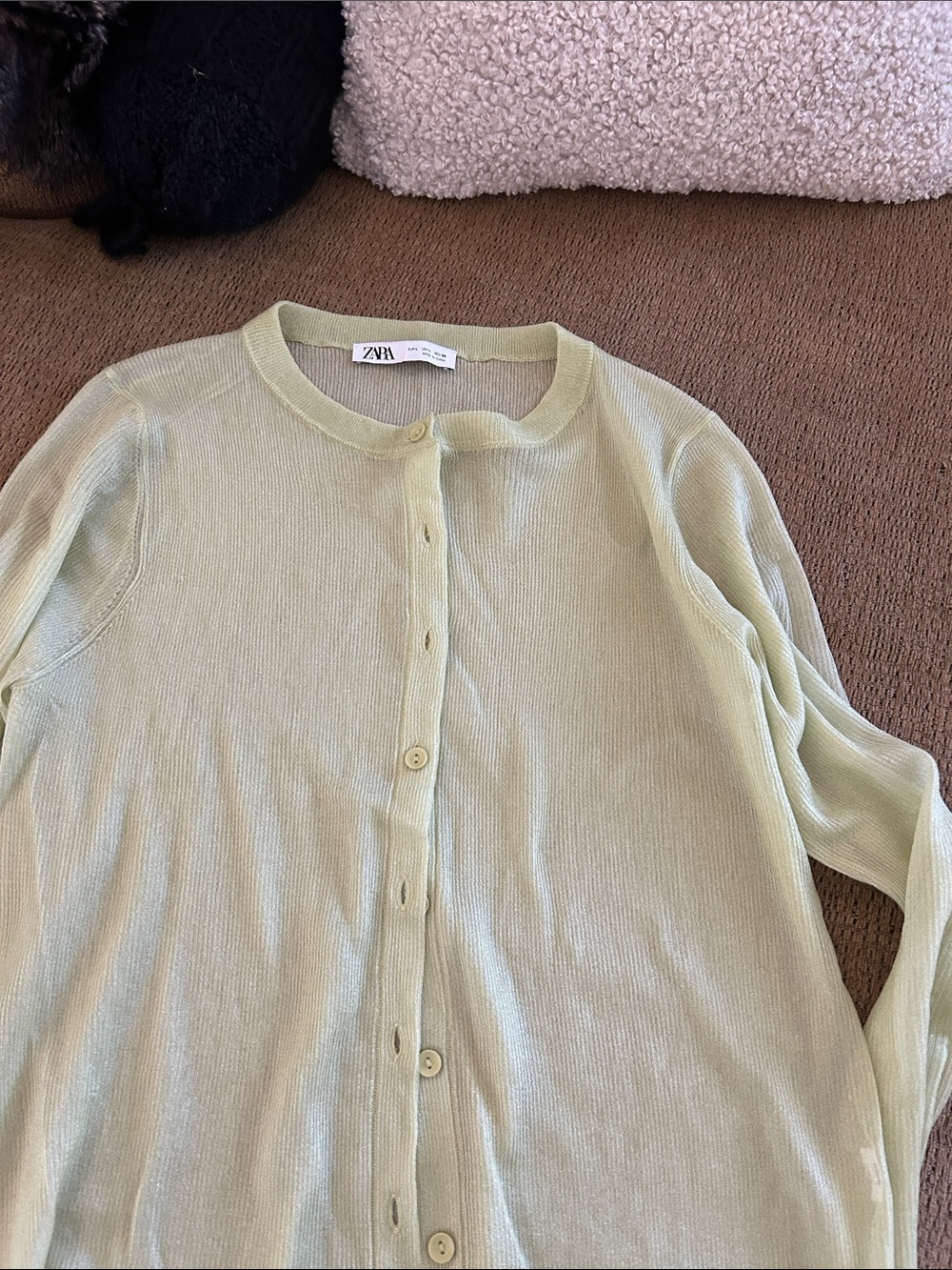 Zara Pastel Green Lightweight Button Cardigan